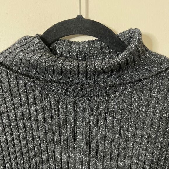 Chico’s Women’s Graphite Gray Metallic Lurex Ribbed Coolmax Turtleneck Sweater - Picture 5 of 7